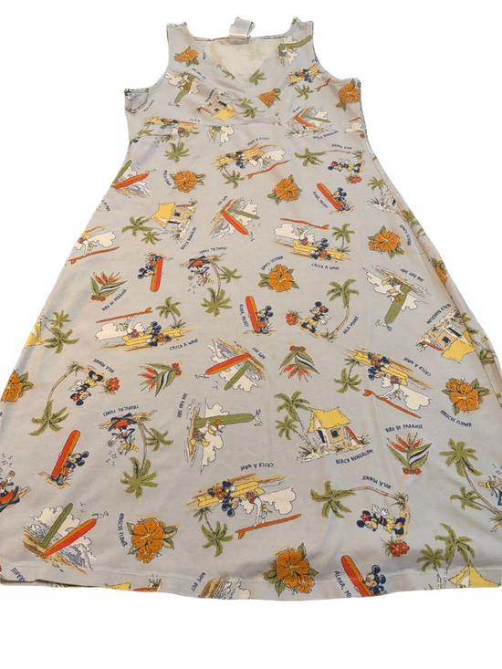 Disney Dresses & Skirts - Y2K Vintage Disney Hawaiian Midi Dress Blue Gray Resort Wear Line Retro Large